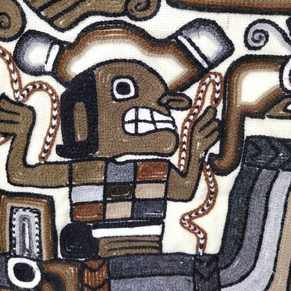 Handmade Peruvian Aztec Mayan Boho Folk Art Woven Wall Hanging Neutral Tones - Picture 9 of 11
